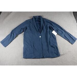 New Pact Organic Womens Jacket M Blue Coastal Double Gauze Lined Blazer Sample